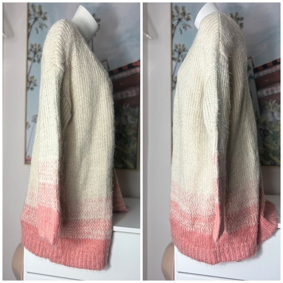 Promesa Beige Pink Ombre Open Knit Cardigan Long Sweater Size Medium Large - Picture 3 of 6